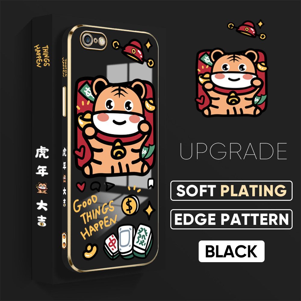 TA for iPhone 6 Plus 6s Plus Back Cover + Free Lanyard Cute Animals Luxury 6D Plating Case Side Pattern Soft Silicone Square Phone Cases