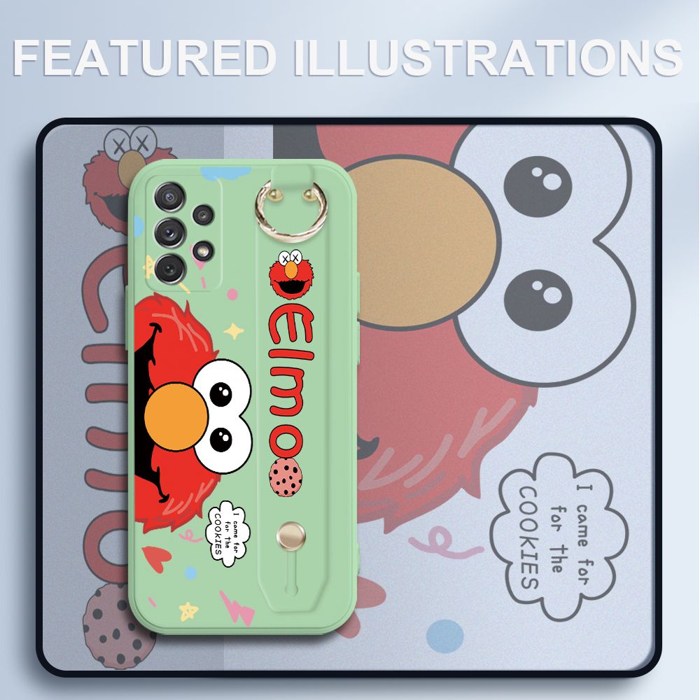 UCUC for Samsung Galaxy A72 Wrist Strap Case Creative Cartoon Red Haired Monster Cover Ultra Thin Anti Fall Liquid Silicone Phone Case