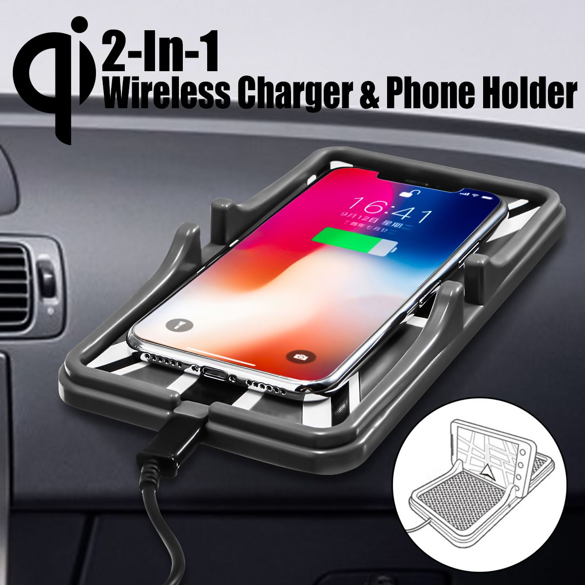 Convenient life Qi Wireless Fast Charger Car Dashboard Charging Stand Non-Slip Pad Mat for iPhone X 8