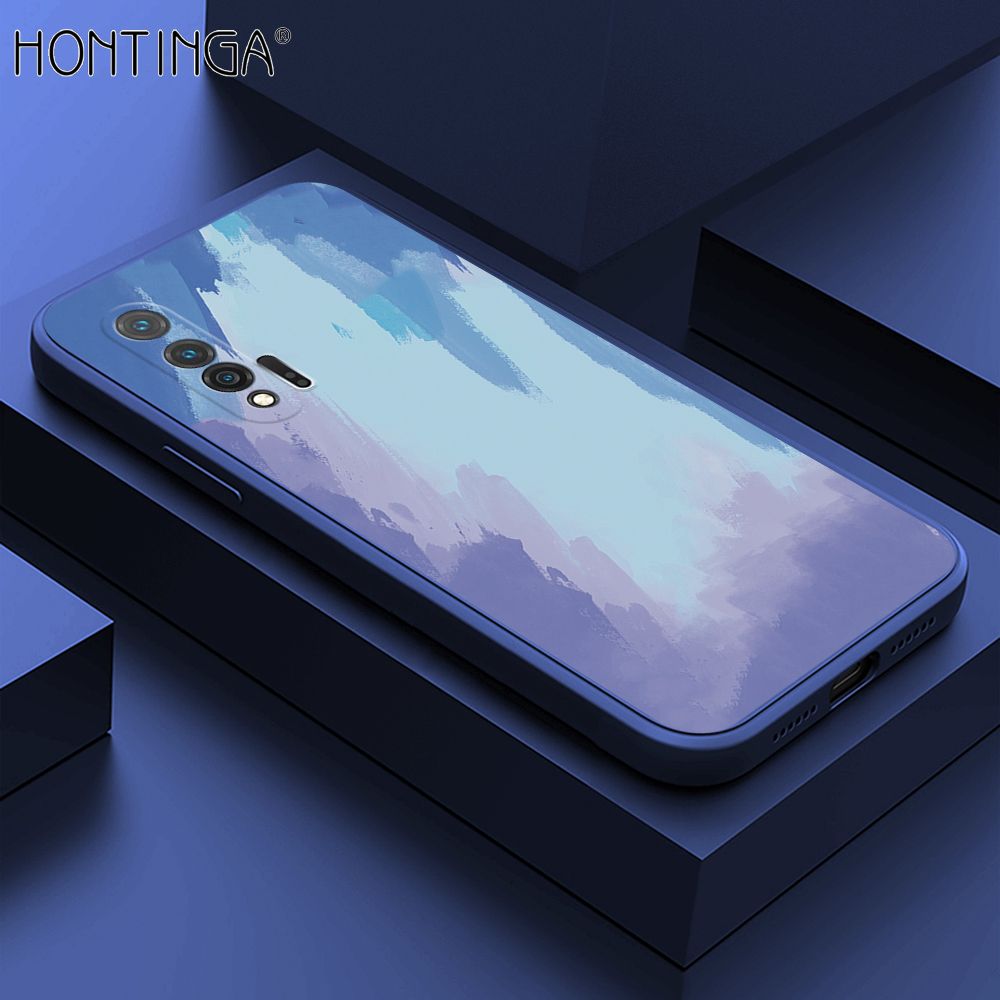 Hontinga for Huawei Nova 6 Case Watercolor Gradient Liquid Soft Square Silicone Phone Case Shockproof Protection Rubber Cover