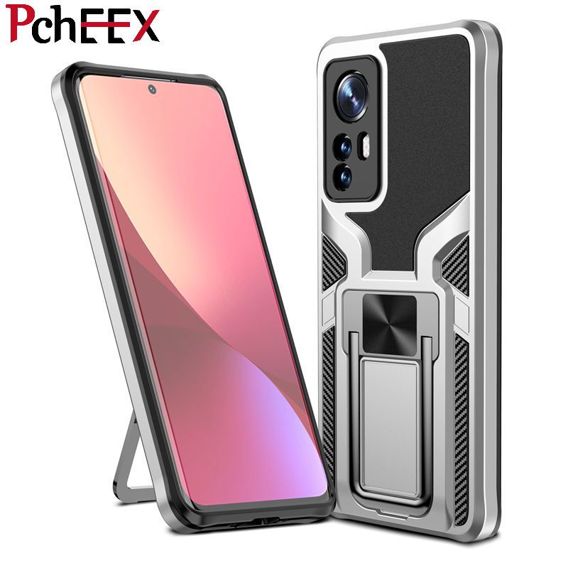 For Xiaomi 12 Phone Case, Luxury Armor Cover Metal Magnetic Ring Silicone Hard Shell