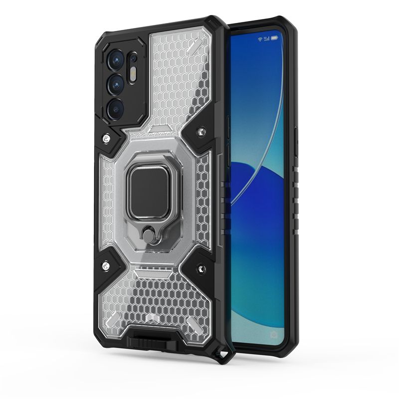 Vantime for OPPO Reno 6 4G Reno6 Case Clear Back Anti fingerprint Stand Holder Cover