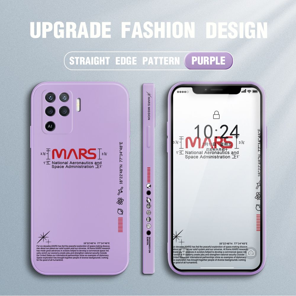 Jizetin for OPPO A94 Case New NASA Design Side Design Phone Case Square Edge Pattern Liquid Silicone Cases Full Cover Camera Soft Protection Case