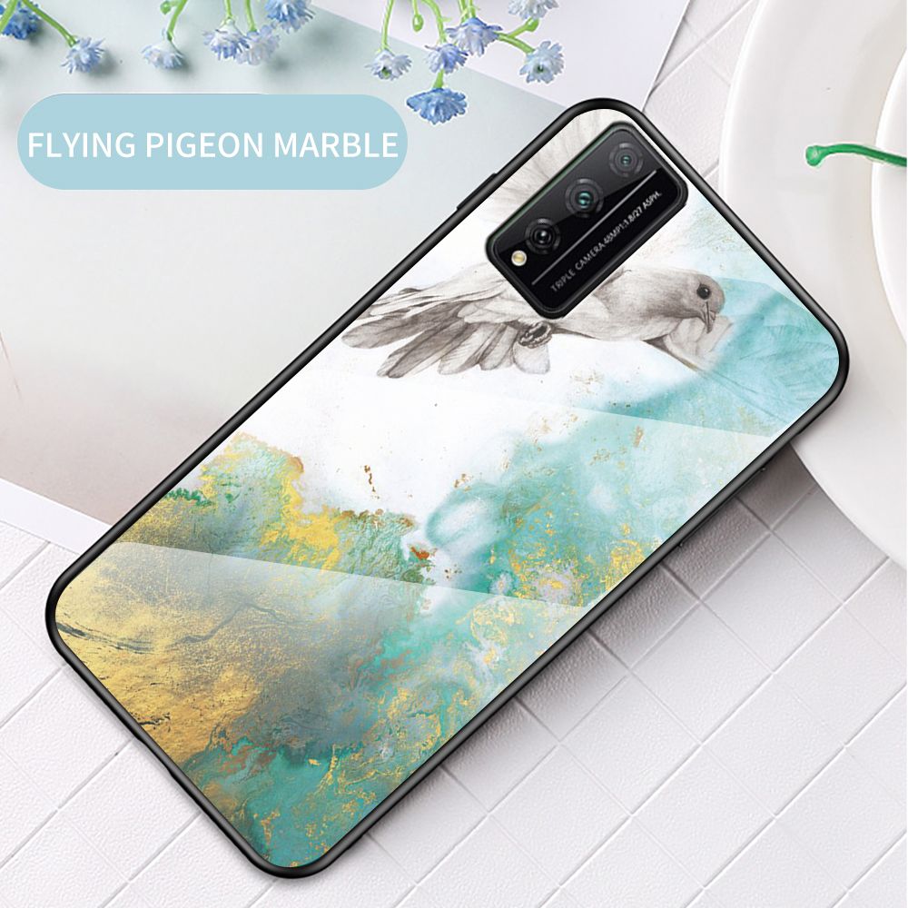 Case for Honor Play 4T Pro Tempered Glass Protective Layer on the Back and TPU Bumper Anti+shock Shock Absorption Protective Cover