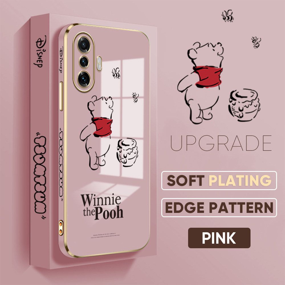 Jizetin (Free Lanyard) Xiaomi Poco F3 GT / Redmi K40 Gaming Back Cover Honeypot Pooh Luxury 6D Plating Case Side Pattern Soft Silicone Square Mobile Phone Cases