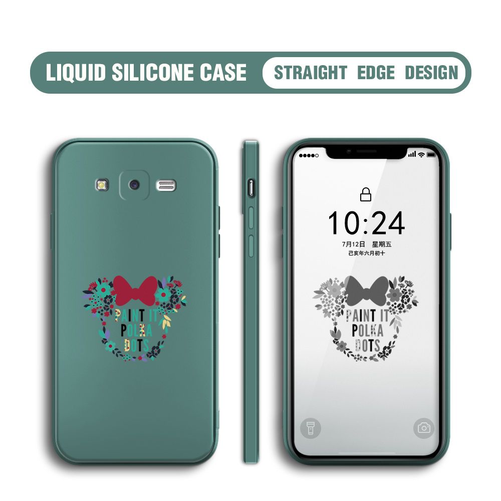 BILI for Samsung Galaxy J7 2015 / J7 Core Back Cover Flowers Minnie Multicolor Liquid Silicone Phone Case Soft Square Lens Protection Phone Cases
