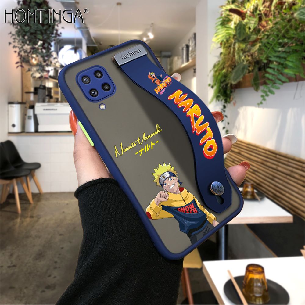 Hontinga for Samsung M32 Back Cover With Wristband Uzumaki Naruto Phone Casee Full Lens Protection Thin Frosted Cases