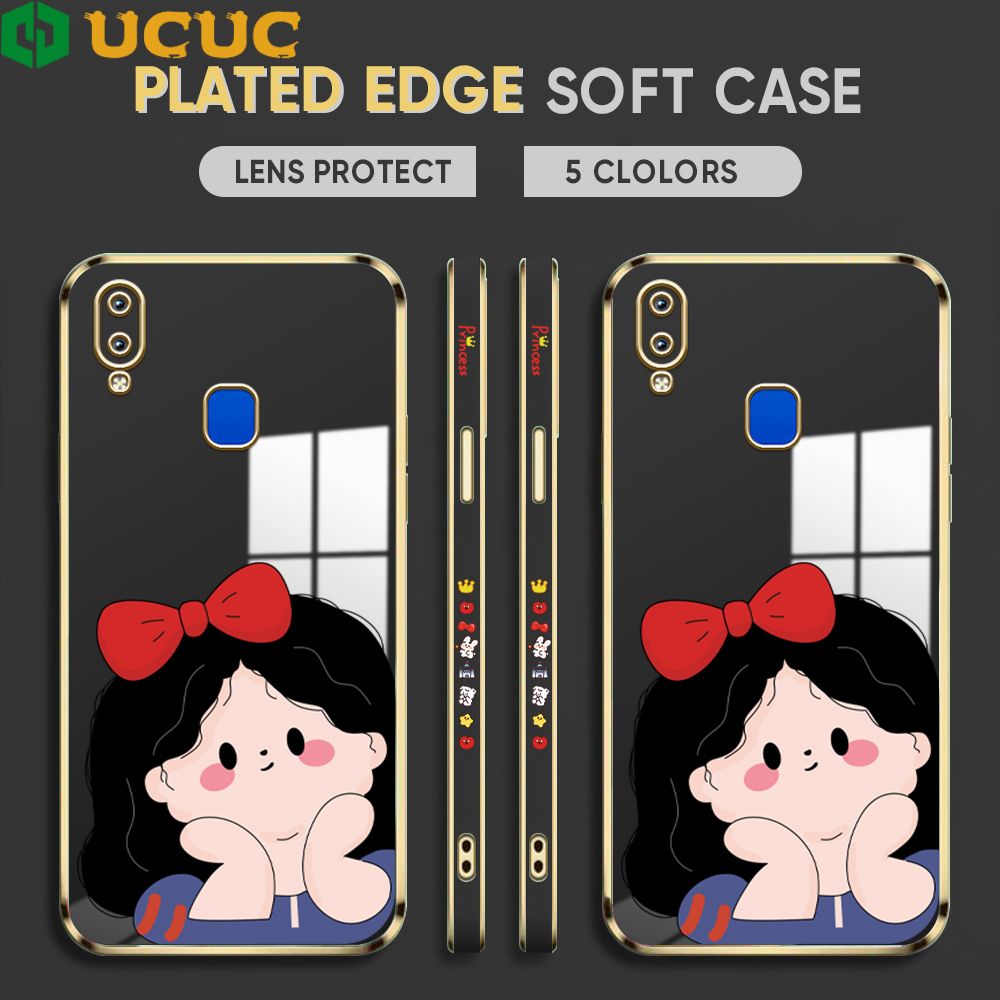 UCUC for Vivo Y91 Y95 Y91i Back Cover + Free Lanyard Cute Gir Luxury 6D Plating Case Side Pattern Soft Silicone Square Phone Cases