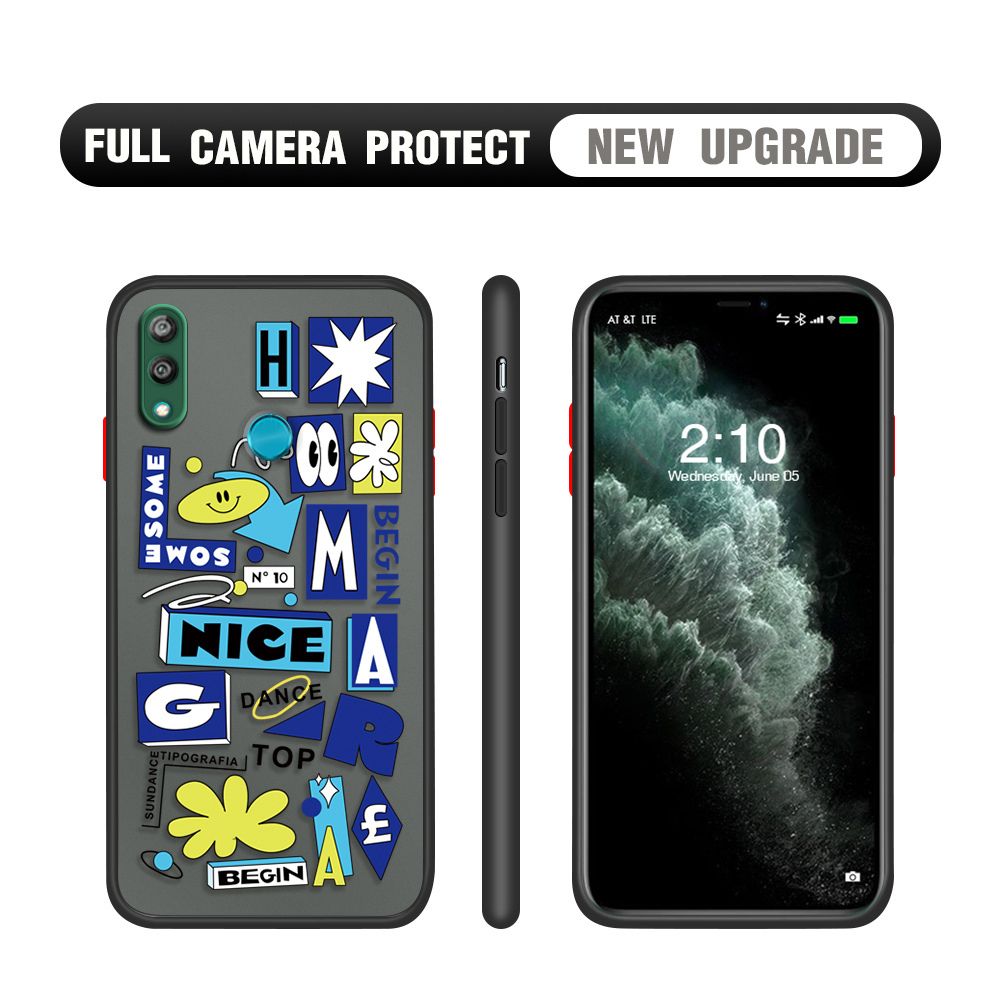 Hontinga for Huawei Y7 Prime 2019 Case Travel Poster Camera Shockproof Protection Cases Edge Frosted Transparent Phone Cover