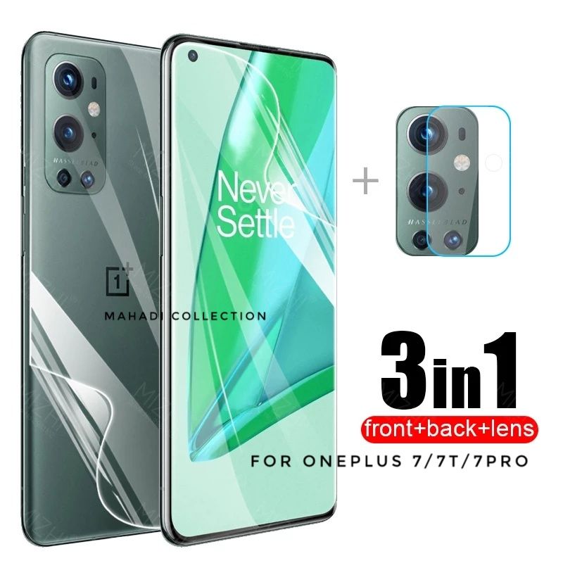 One Plus 7/7T/7Pro 3-in1 Combo Pack ( TPU Protective Film Scratch Proof  Front+Back Ploy Anti Shatter/High definition And Neno Camera Lens Protector) For One Plus 7/7T/7Pro