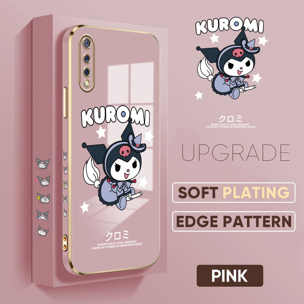 Jizetin (Free Lanyard) Vivo S1 Luxury 6D Plating Soft Casing Silicone Square Frame Phone Case Shiny Bling Back Cover Cute Cartoon Anime Characters New design Side Drawing Case