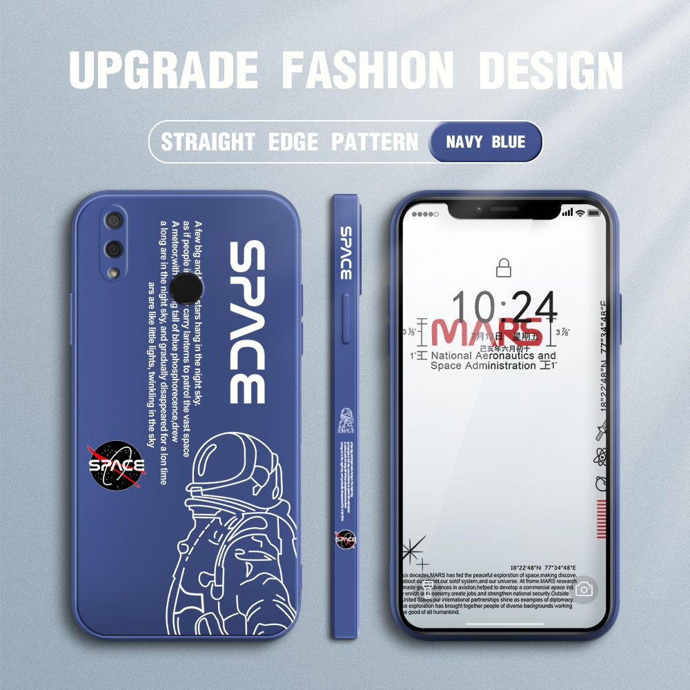Jizetin for Huawei Y9 2019 Case NASA Astronaut Design Side Design Phone Case Square Edge Pattern Liquid Silicone Cases Full Cover Camera Shockproof Protective Case