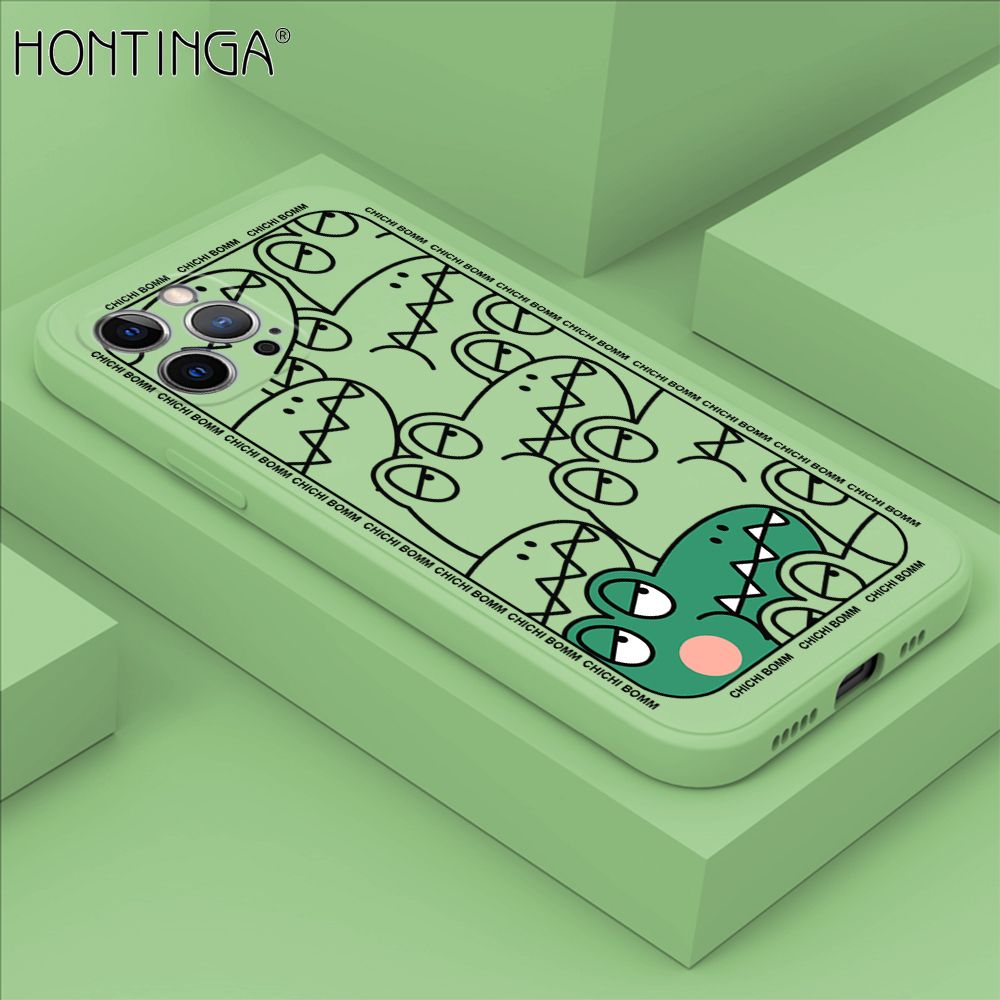 Hontinga for iPhone 12 Pro Case Cartoon Crocodile Alligator Phone Case Phone Case Soft Square Edge Silicone Cases Full Lens Cover Shockproof Protection Cover
