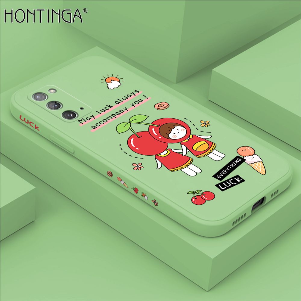 Hontinga for Samsung Note 20 Case Side Design Cute Cherry Girl Back Cover Soft Square Edge Pattern Liquid Silicone Trend Phone Cases