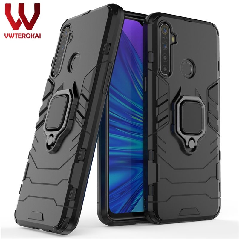 Hard Silicon Magnetic Metal Ring Car Holder Phone Case For OPPO Realme 5i / OPPO Realme 5 / OPPO Realme5 Pro / Realme 6/ Realme 6i /Realme 6 Pro / Realme C3 (3 cameras) TPU + PC Shockproof Back Cover Case