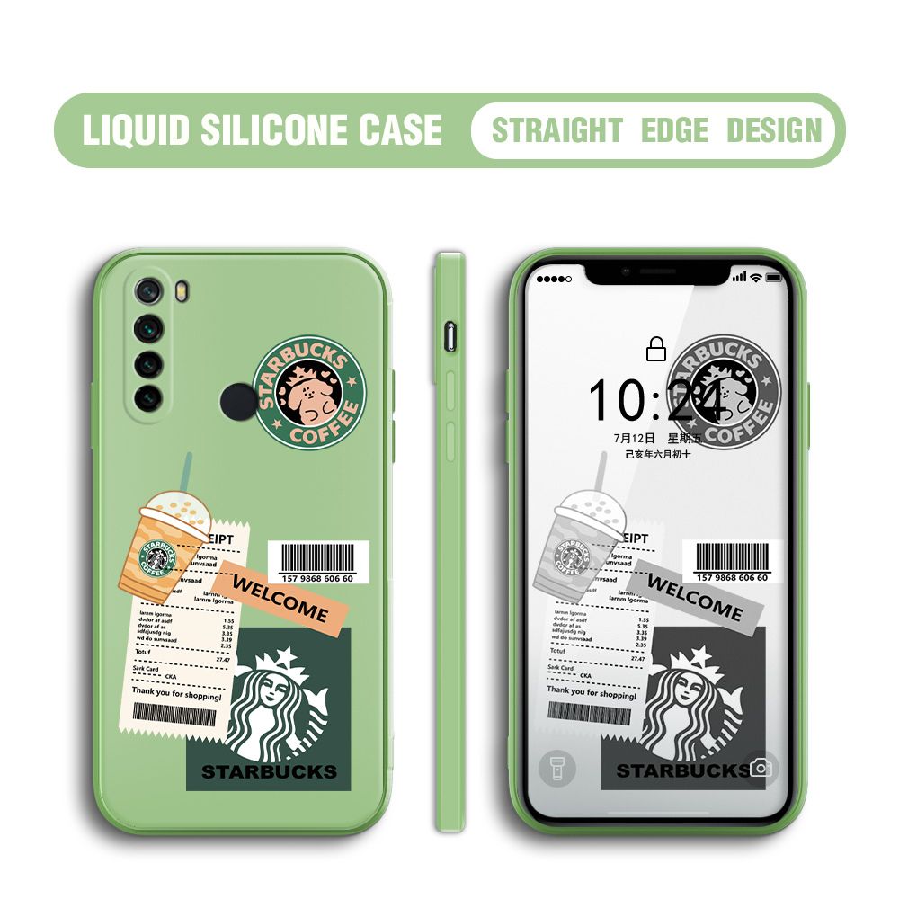 BILI for Redmi Note8 Back Cover Creative Coffee Order Receipt Multicolor Liquid Silicone Phone Case Soft Square Lens Protection Phone Cases
