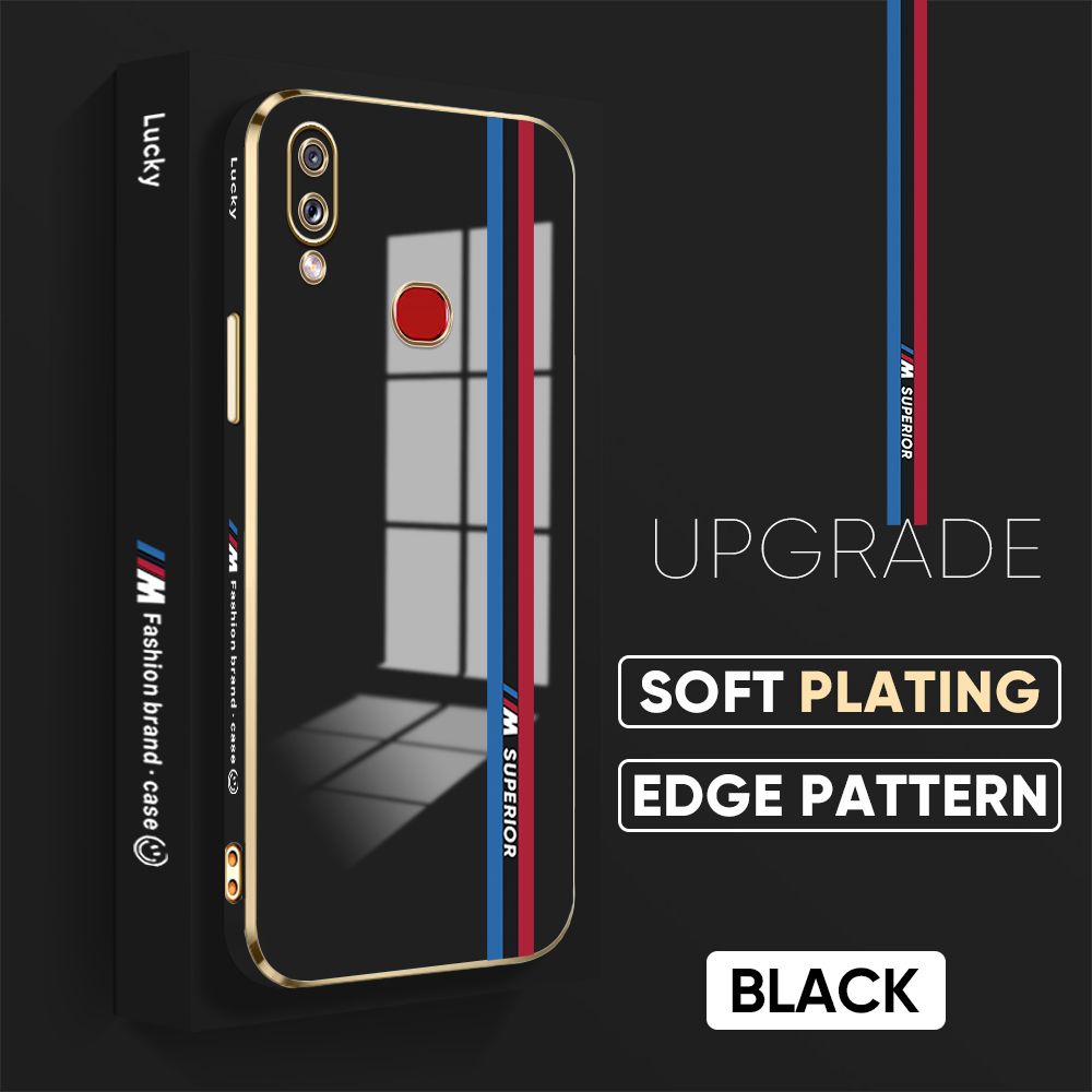 Jizetin (Free Lanyard) Samsung A10S Back Cover Car Track Luxury 6D Plating Case Side Pattern Soft Silicone Square Mobile Phone Cases