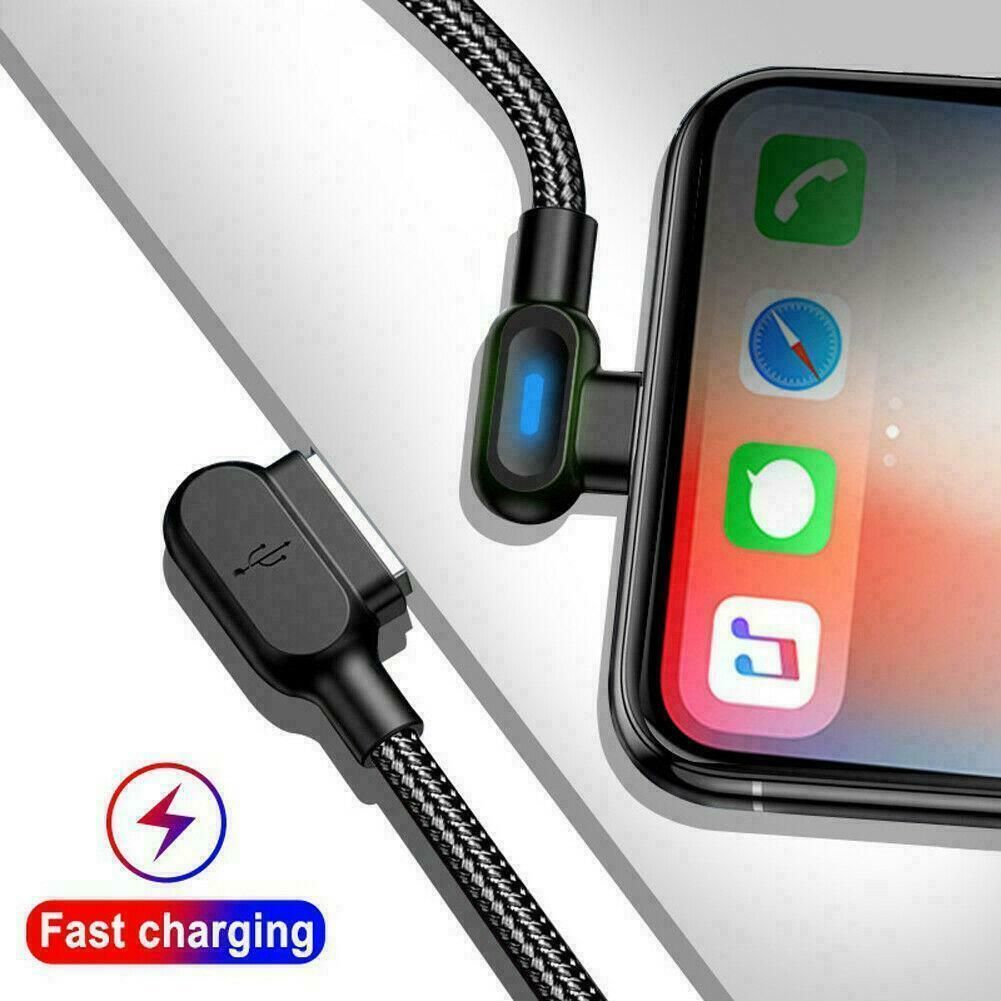 Yfashion Elbow Cable with Light Nylon Braided Fast Charging Cable 8 Pin Android ype-C Data Line Models