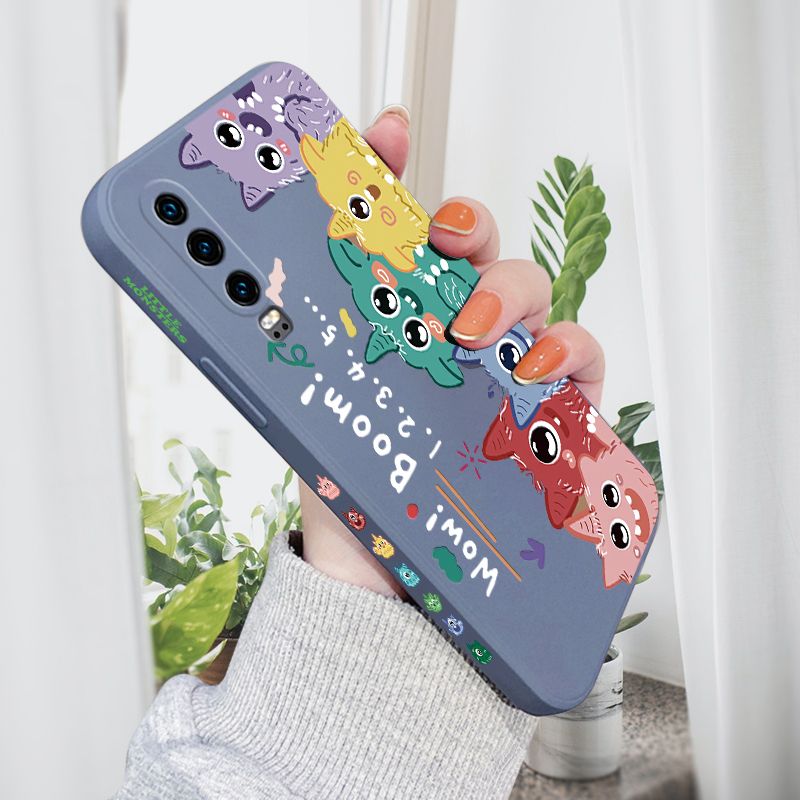 AMORVOR for Huawei P30 Back Cover Cute Cartoon Monsters Side design Soft Case Liquid Silicone Phone Cases