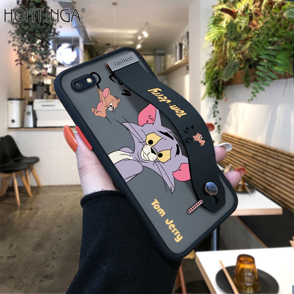 Hontinga for Redmi 6A Back Cover With Wristband Popular Cartoon Pattern Phone Casee Full Lens Protection Thin Frosted Cases