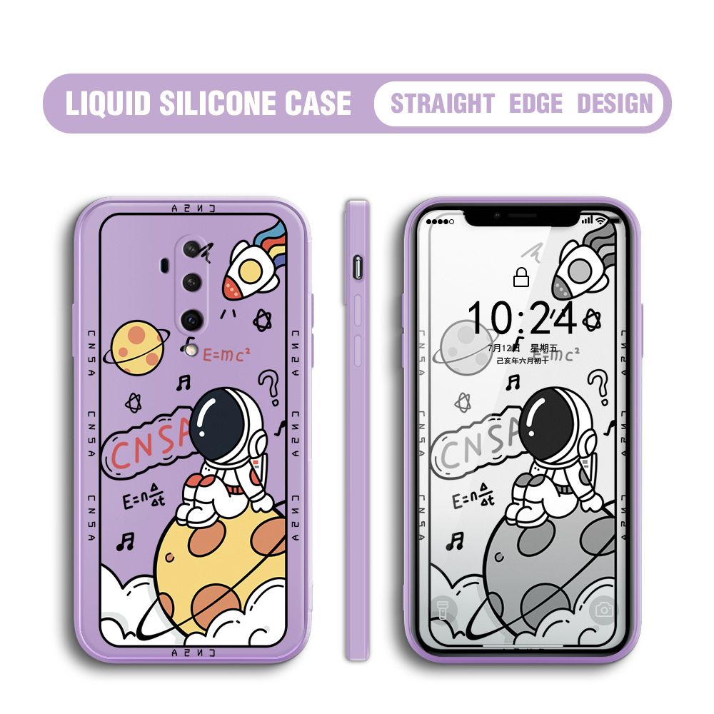BILI for OnePlus 7T Pro Back Cover Little Astronaut Sit In Planet Multicolor Liquid Silicone Phone Case Soft Square Lens Protection Phone Cases