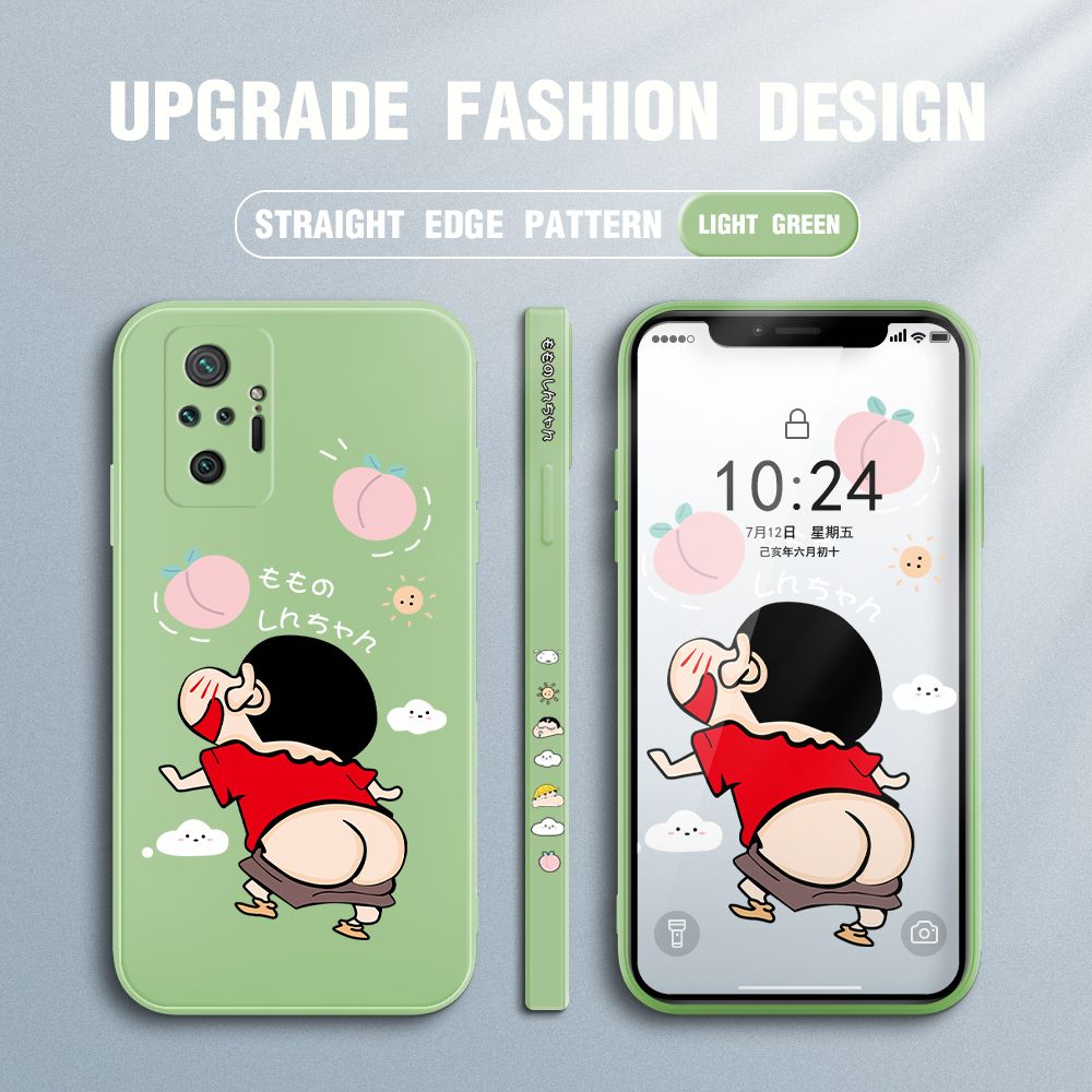 Jizetin for Xiaomi Redmi Note 10 Pro / Note 10 Pro Max Case New Cartoon Crayon Shin-chan Design Side Design Phone Case Square Edge Pattern Liquid Silicone Cases Full Cover Camera Shockproof Protective Case