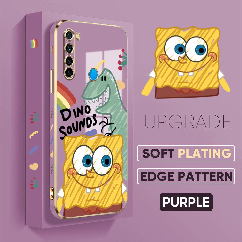 TA for Redmi Note 8 Back Cover + Free Lanyard Sponge Dinosaur Luxury 6D Plating Case Side Pattern Soft Silicone Square Phone Cases