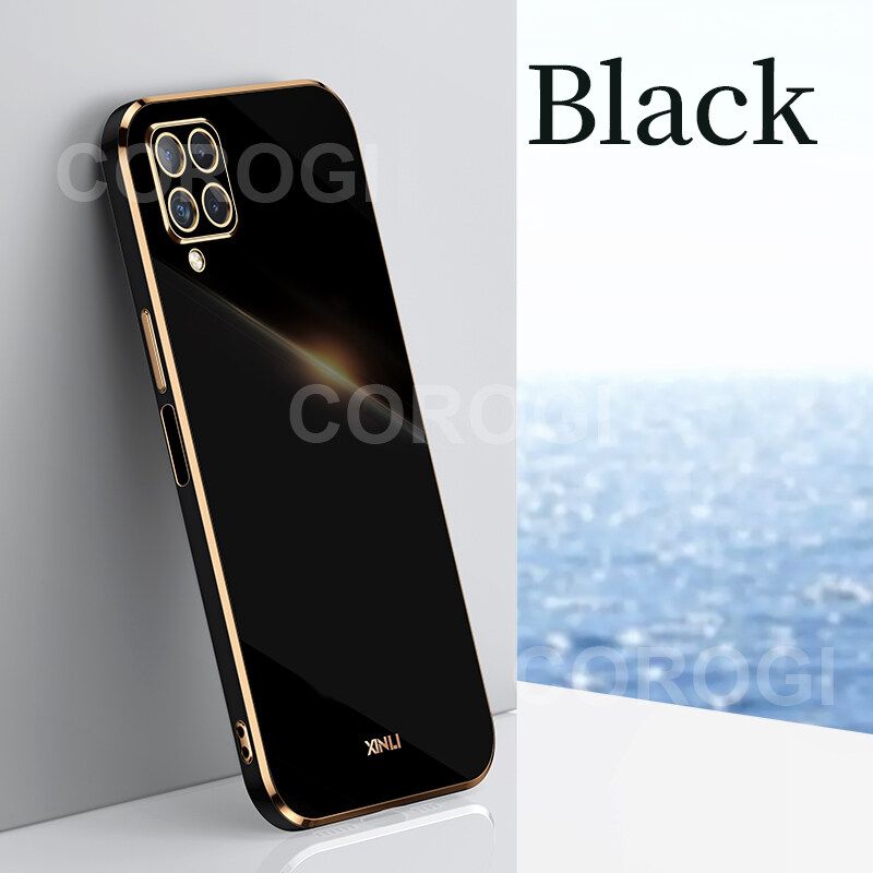 For Samsung Galaxy M32 F22 Back Cover Fashion Shiny Plating Square Bumper Camera Protection Case Soft Silicone Shockproof Protective Mobile Phone Cases