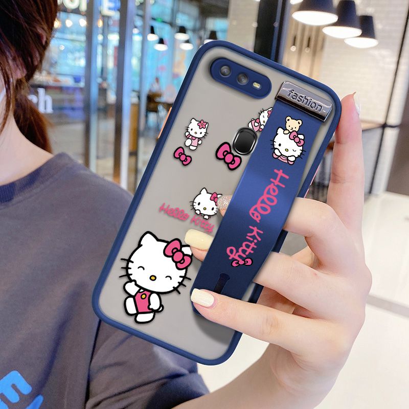 UCUC for OPPO A7 Wrist Strap Case Lovely KT Cat Wristband Printing Cover Shockproof Ultra Thin Phone Case