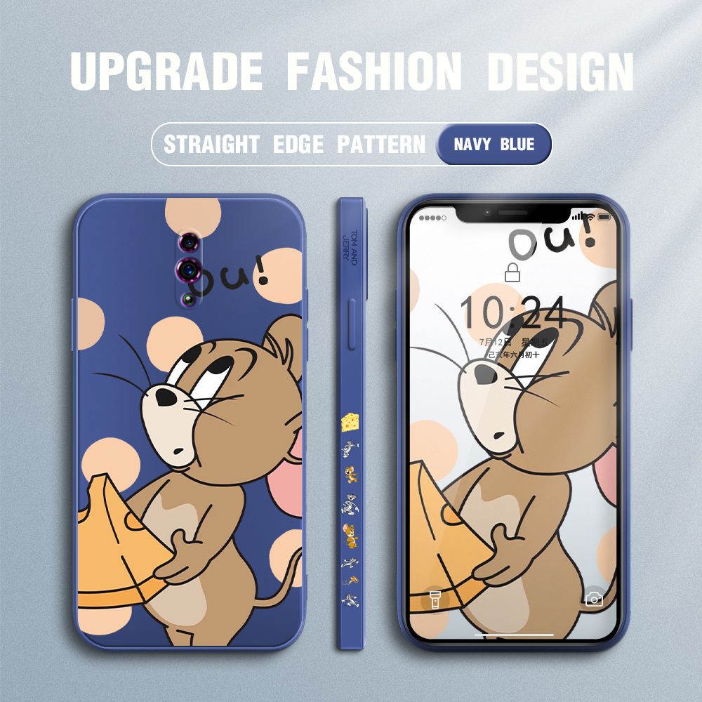 Jizetin for OPPO Reno Case Tom and Jerry Design Side Design Phone Case Square Edge Pattern Liquid Silicone Cases Full Cover Camera Shockproof Protective Case