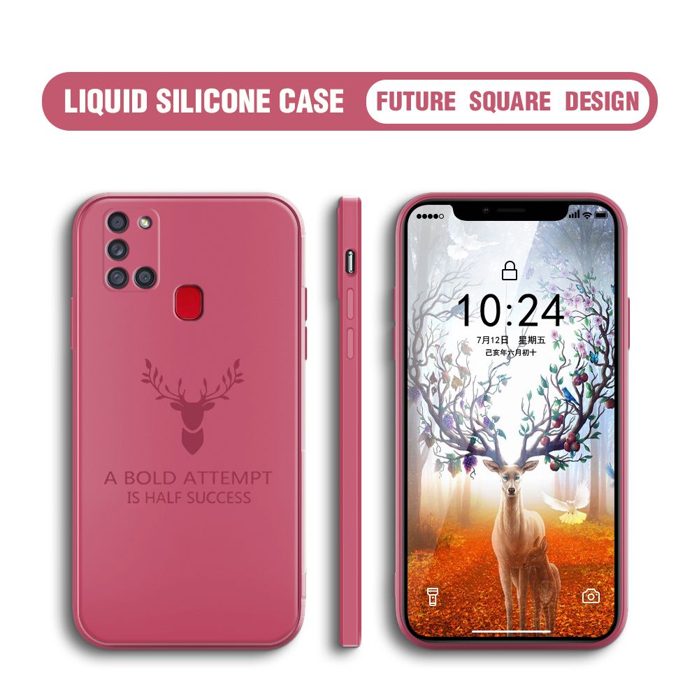 BILI for Samsung Galaxy A21S Back Cover Simple Antlers Ultra Thin Soft Luxury Square Multicolor Liquid Silicone Phone Case