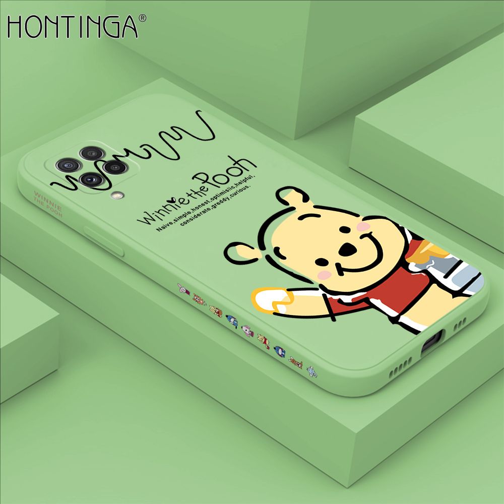 Hontinga for Samsung Galaxy A22 4G M22 Case Side Design Hello Little Bear Back Cover Soft Square Edge Pattern Liquid Silicone Trend Phone Cases