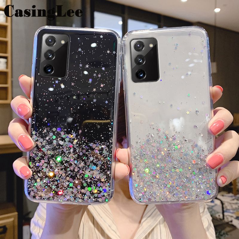 Casinglee For Galaxy S22 Plus case Full Stars Moon Glitter Bling Sequins Cases for Samsung Galaxy S22 Plus S22+ Phone Cover Starry Sky Transparent Soft Back Cover