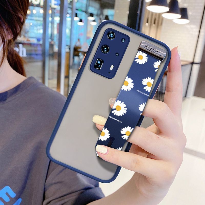 UCUC for Huawei P40 Pro Plus Wrist Strap Case INS Style Small Fresh Daisies Wristband Printing Cover Shockproof Frosted Phone Case