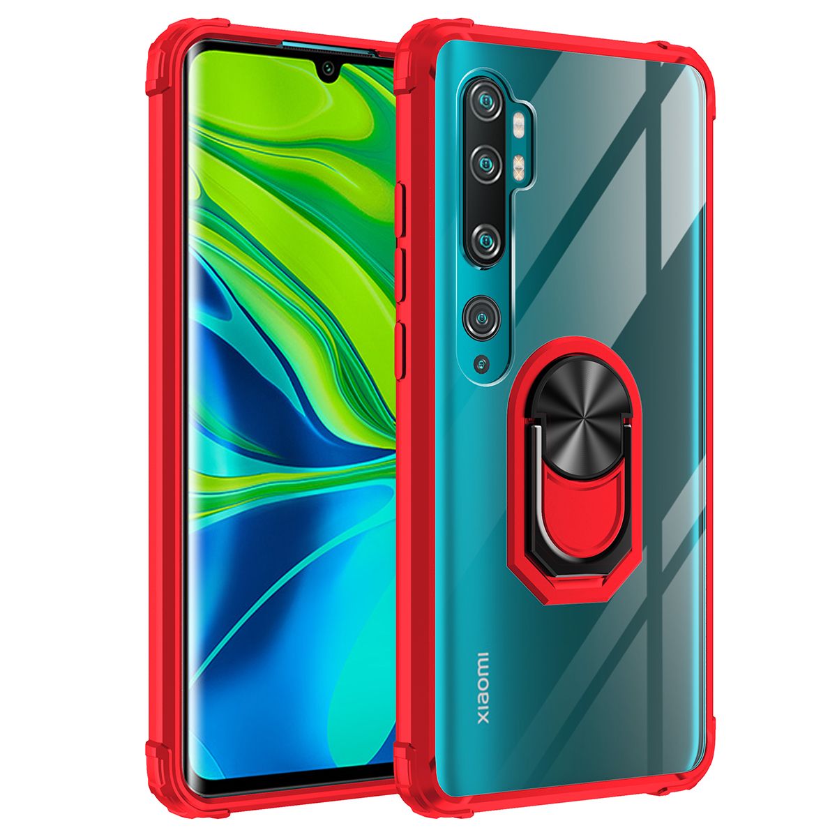 For Xiaomi Mi Note 10 Case Hybrid Case with Ring Holder Stand Transparent Acrylic Hard Back Gel TPU Bumper Rugged Shockproof Protective Cover