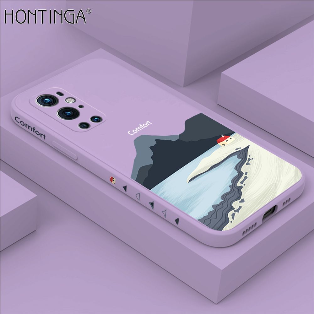 Hontinga for OnePlus 9 Pro Case Side Design New Mount Back Cover Soft Square Edge Pattern Liquid Silicone Trend Phone Cases