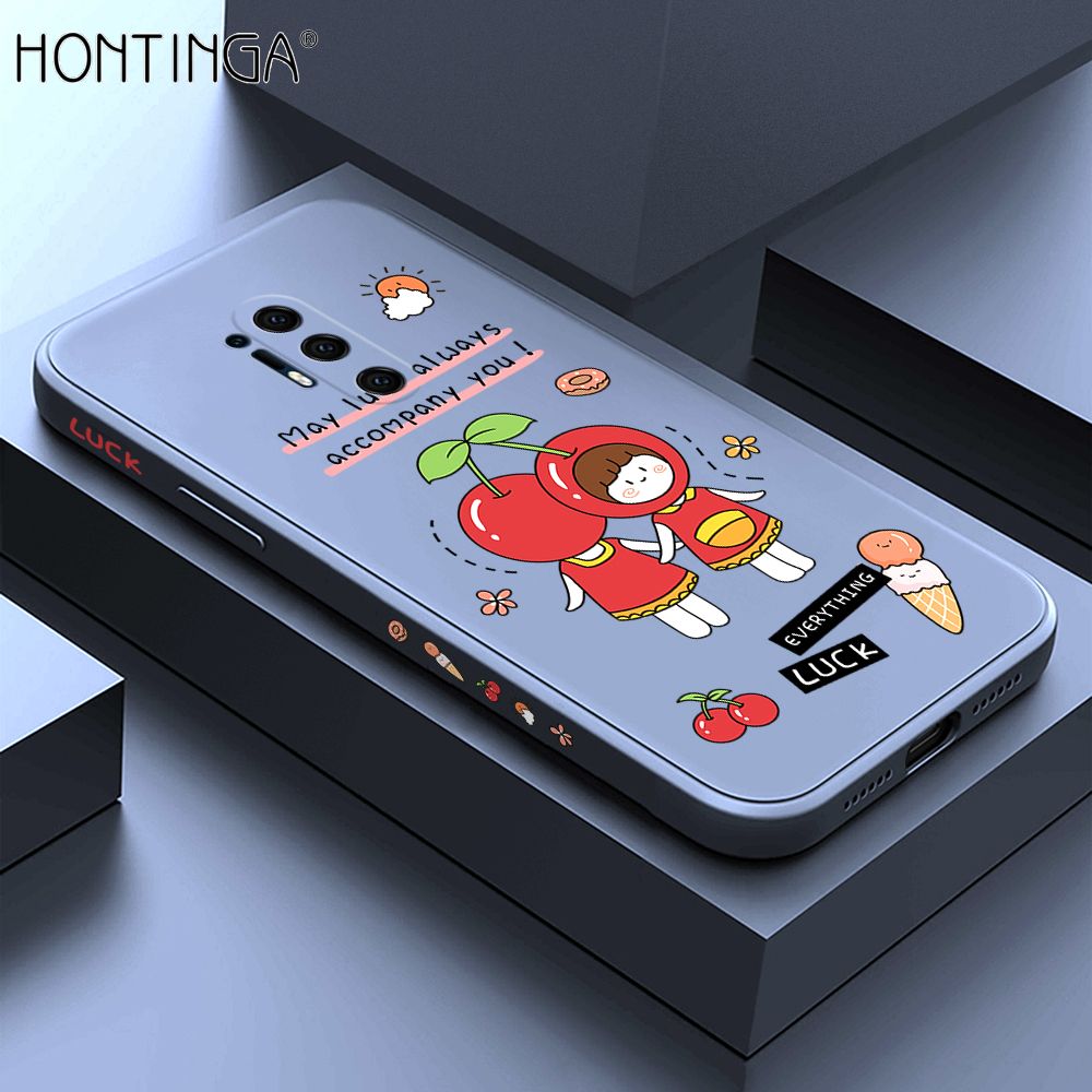 Hontinga for OnePlus 8 Pro Case Side Design Cute Cherry Girl Back Cover Soft Square Edge Pattern Liquid Silicone Trend Phone Cases
