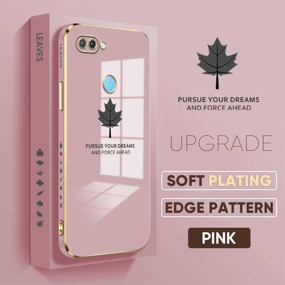 TA for OPPO F9 / Realme U1 / Realme 2 Pro Back Cover + Free Lanyard Maple Leaf Luxury 6D Plating Case Side Pattern Soft Silicone Square Phone Cases