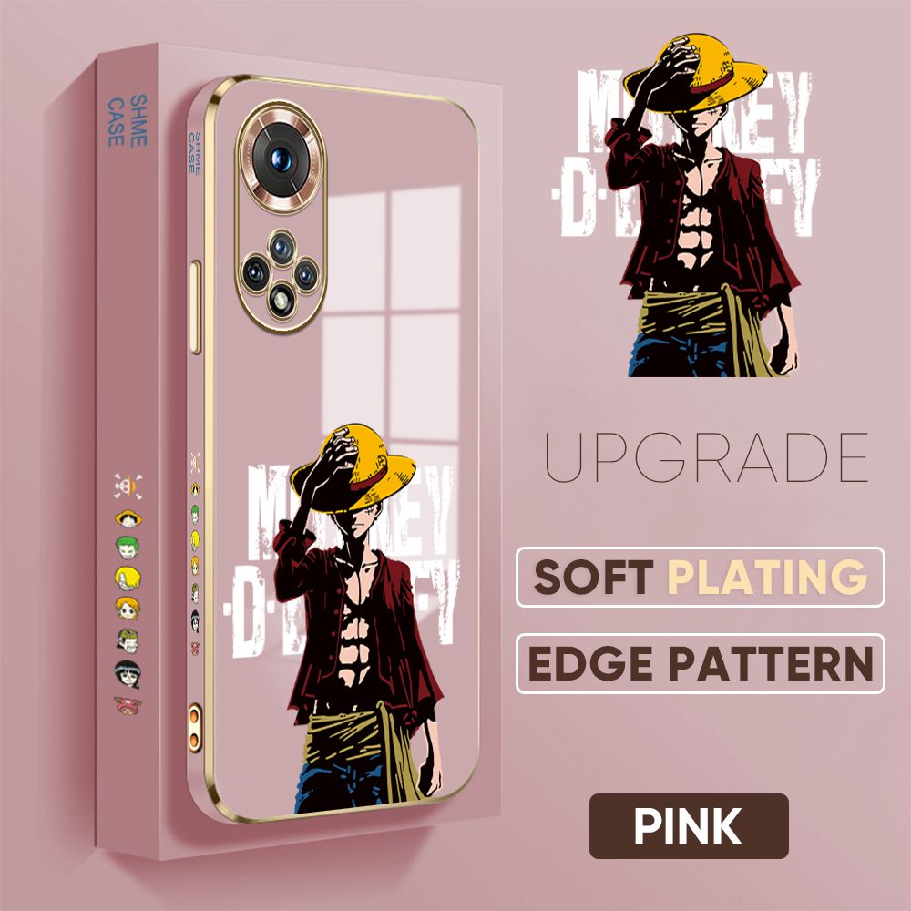 Jizetin (Free Lanyard) Honor 50 Cover Holding Cap Luffy Luxury 6D Plating Soft Casing Silicone Square Frame Phone Case Shiny Bling Back Cover