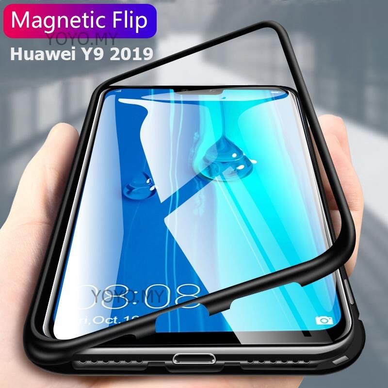 Huawei Y9 (2019) Ultra Slim Magnet Tempered Glass Protective Case with Metal Frame [Magnetic Adsorption]