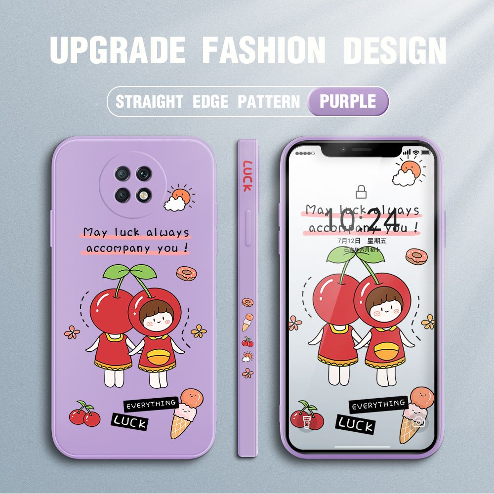 Jizetin for Xiaomi Redmi Note 9T Case Fashion Cherry Girl Design Side Design Phone Case Square Edge Pattern Liquid Silicone Cases Full Cover Camera Shockproof Protective Case