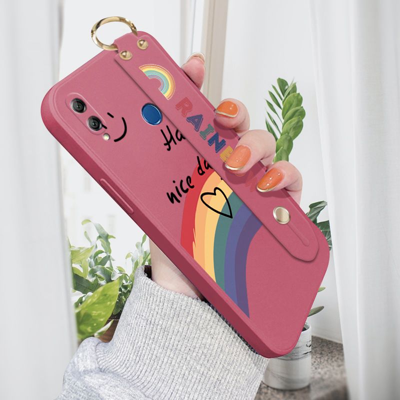 Jizetin for Honor 8X MAX Wrist Strap Case INS Style Smile Rainbow Cover Ultra Thin Anti Fall Liquid Silicone Phone Case