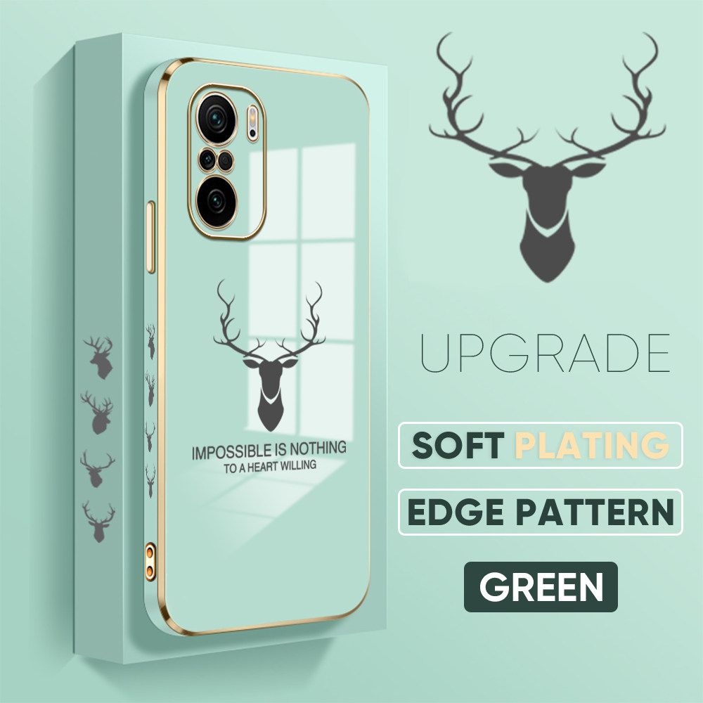 TA for Redmi K40 Pro / Redmi K40 / Xiaomi Poco F3 Back Cover + Free Lanyard Simple Antlers Luxury 6D Plating Case Side Pattern Soft Silicone Square Phone Cases