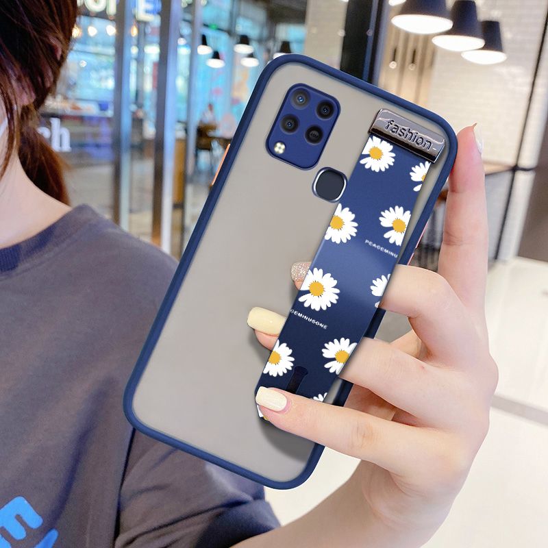 UCUC for Infinix Hot 10S Wrist Strap Case INS Style Small Fresh Daisies Wristband Printing Cover Shockproof Frosted Phone Case
