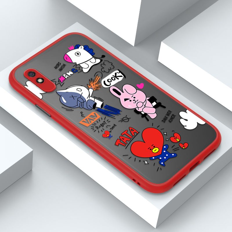 Jizetin for Redmi 9A Cover BTS Animation Image Soft Edge Frosted Transparent Phone Case