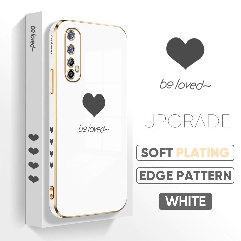 Jizetin (Free Lanyard) Realme 7 Realme Narzo 20 Pro Back Cover Back Cover Heart loved Luxury 6D Plating Case Side Pattern Soft Silicone Square Phone Cases