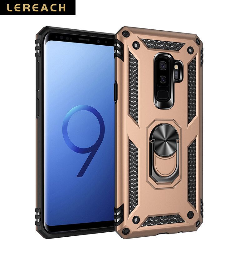 Lereach For Samsung Galaxy S9 Plus Mobile Phone Case TUP+PC Hard Ring Car Ring Bracket Shockproof Back Cover