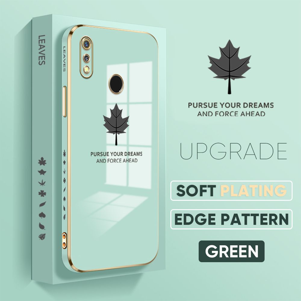Jizetin (Free Lanyard) Realme 3 Back Cover Maple Leaf Luxury 6D Plating Case Side Pattern Soft Silicone Square Phone Cases
