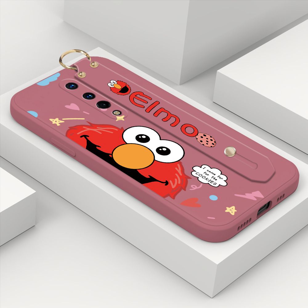 ZeroQiQi for OnePlus 8 Wrist Strap Case Cute Cute Cartoon Little Monster Phone Cover Square Edge Liquid Silicone Case Full Cover Camera Shockproof Protective Cases