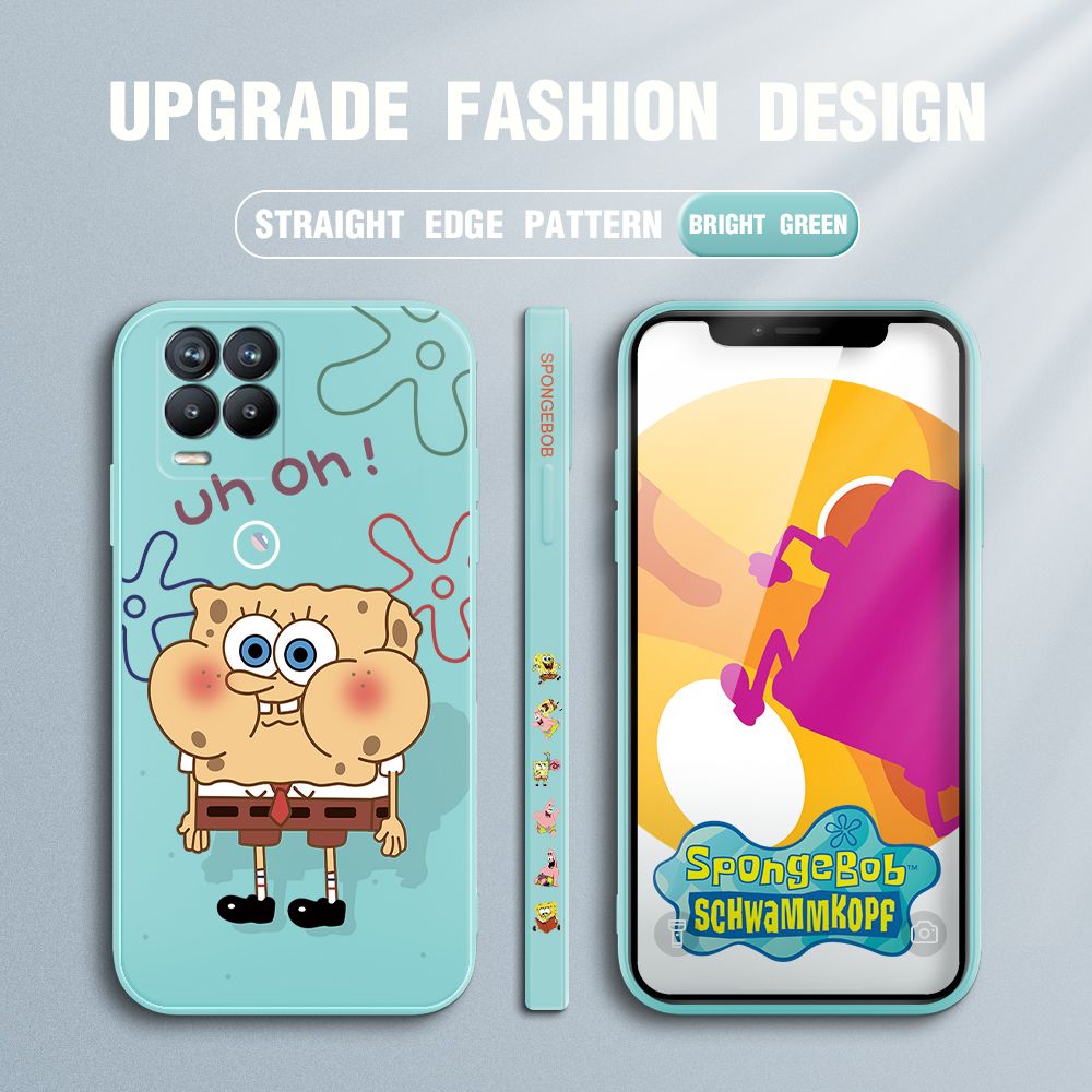 Jizetin for Realme 8 Case Side Design Phone Cover New Cartoon SpongeBob SquarePants Cover Square Edge Pattern Liquid Silicone Trend Case
